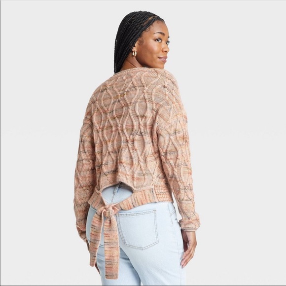 NWT Women’s Crewneck Tie-back Pullover Sweater in Cream Peach Space Dye XXL - Picture 1 of 6